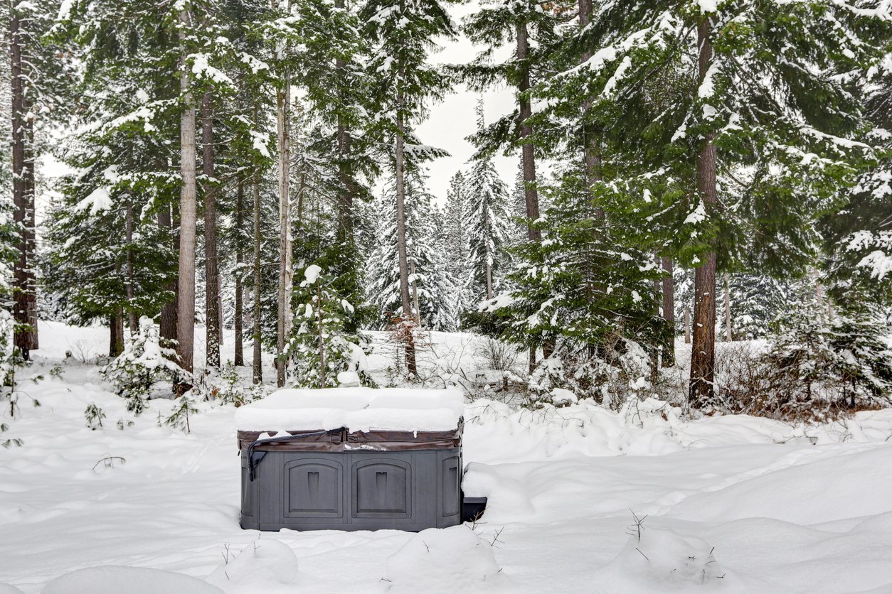 hot tub surrounded by snowy forest