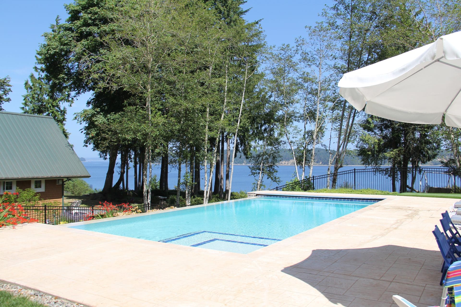 semi-inground rectangular infinity pool